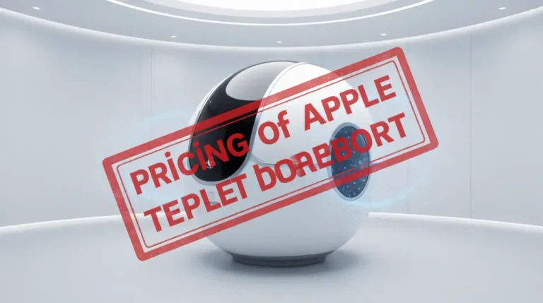 AI-generated Apple teleport device concept showing fictional teleportation pod with red warning overlay