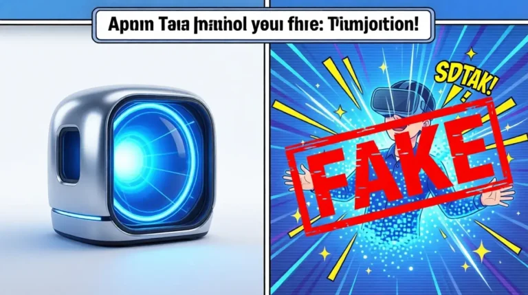 AI-generated Apple Teleport device concept showing futuristic teleportation technology hoax