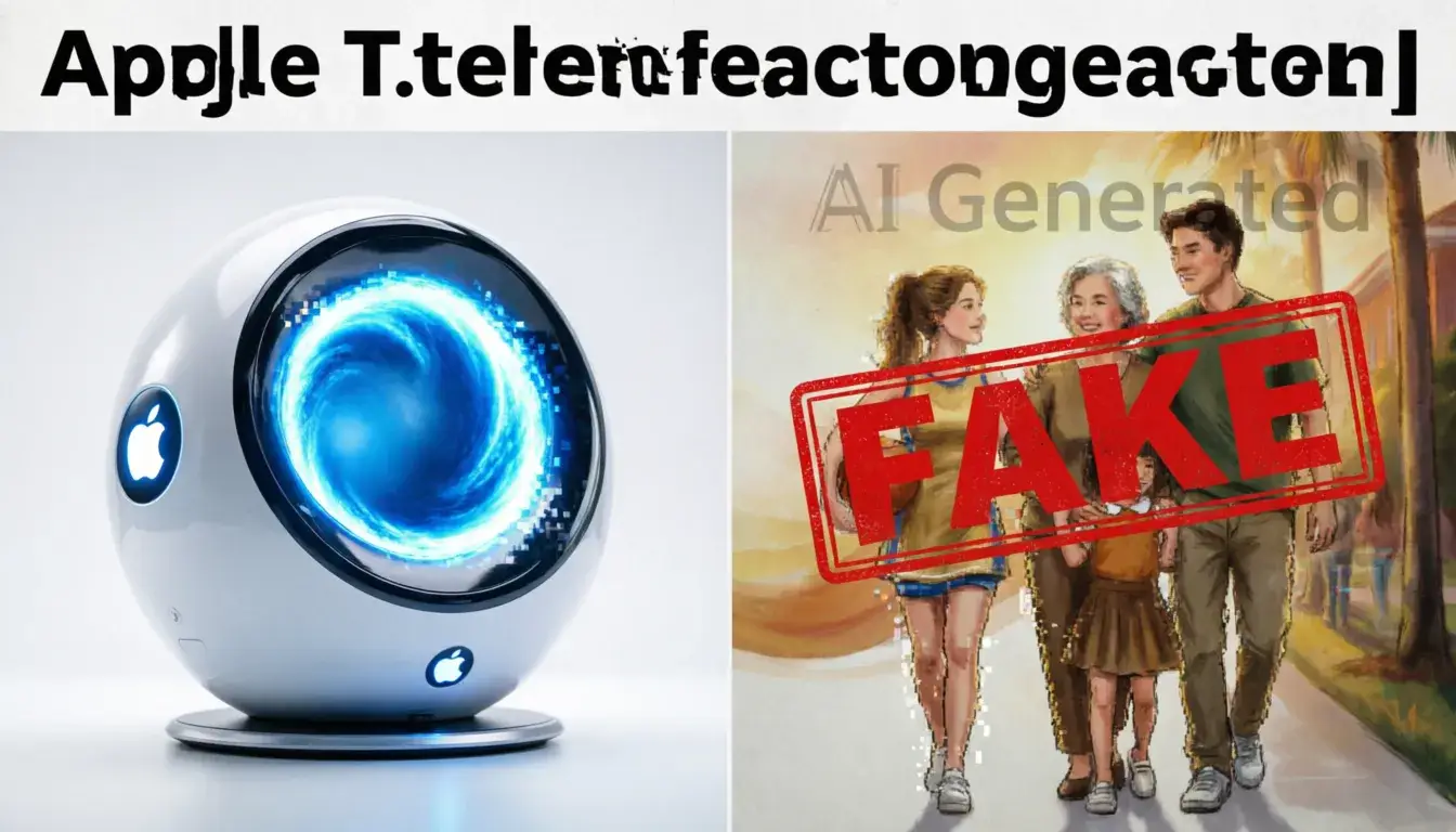 AI-generated apple teleport picture showing fake futuristic device with Apple branding
