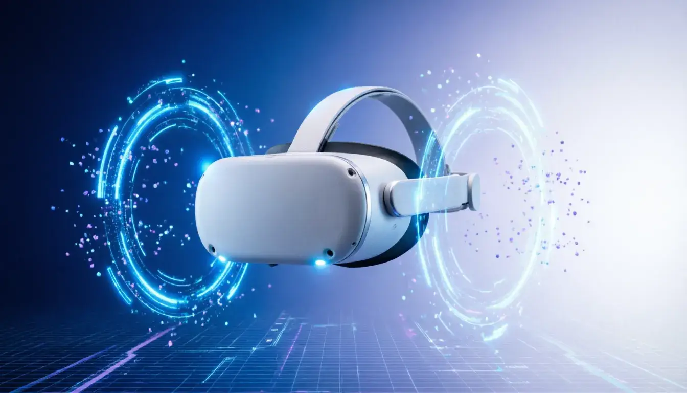 Apple teleport app concept showing virtual reality headset and digital teleportation technology