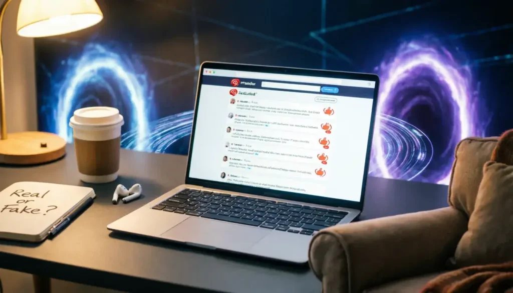 Reddit community discussing apple teleport rumors on laptop screen with reaction icons and comment threads visible